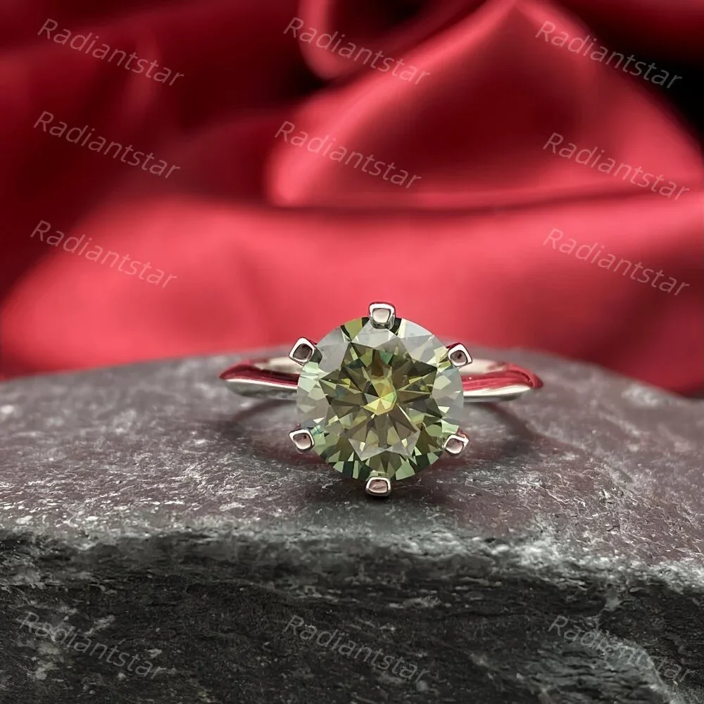NEW Certified 3 ct. t.w. Dark Blue Green Moissanite Solitaire 6 Prong Ring